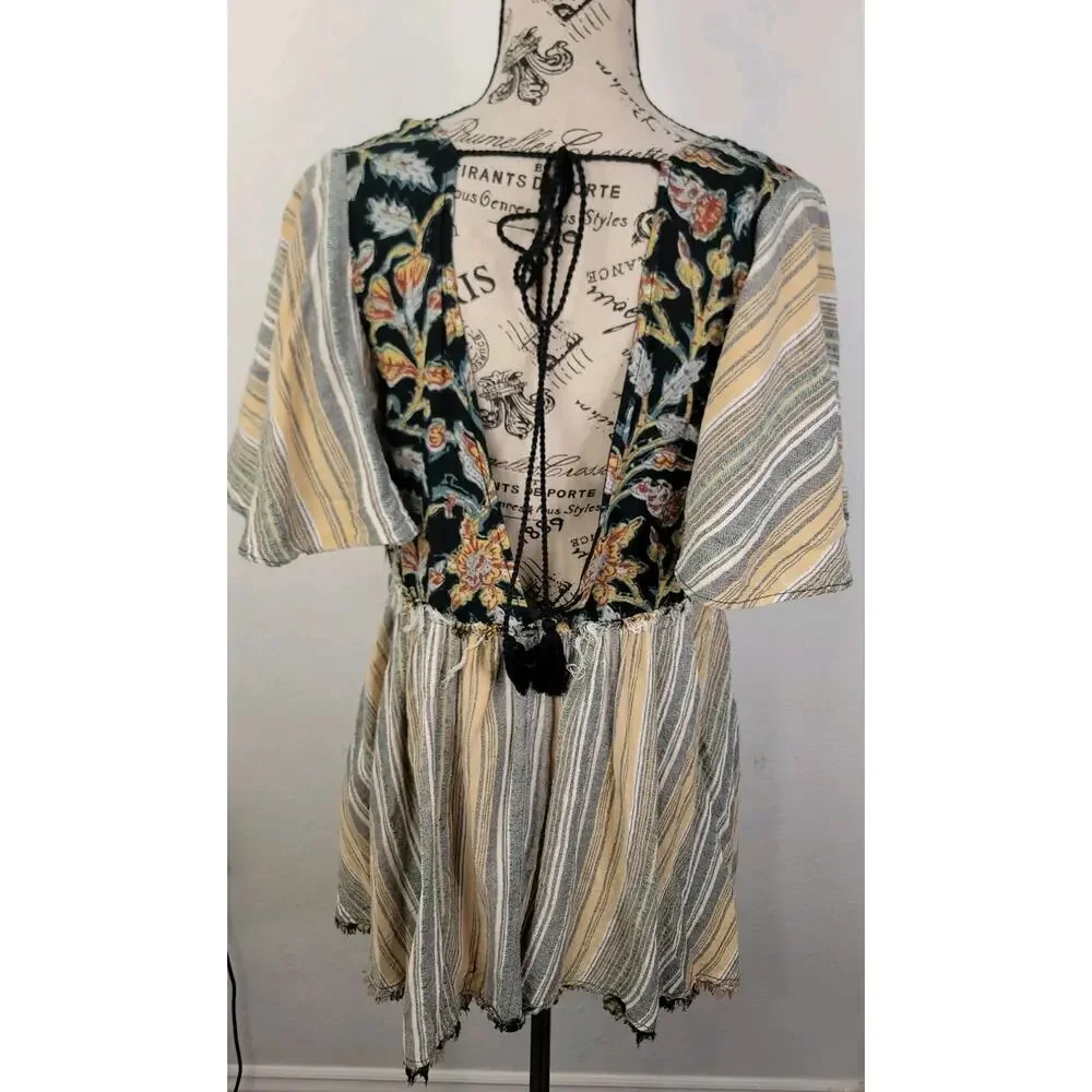 Free People Babydoll Under The Sun Mini Dress Tunic Top Boho Floral Sz Medium